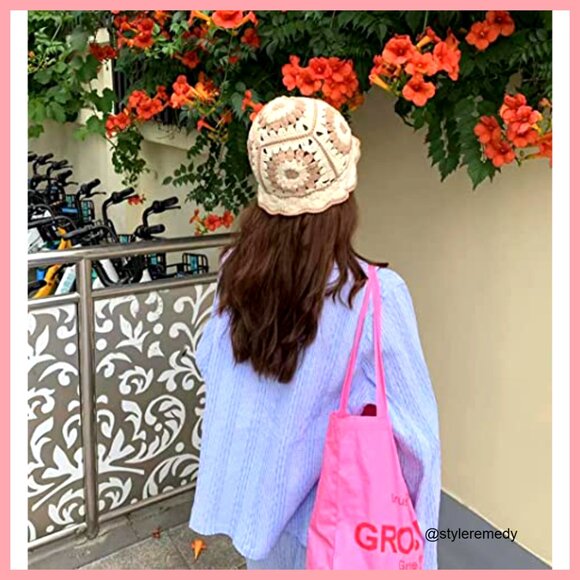 Hand Crochet Bucket Hat Foldable Floppy Beach Hat 4 Rolls Milk Cotton Yarn